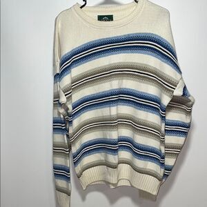 Jantzen Blue and Gray Crewneck Sweater with Classic Stripes